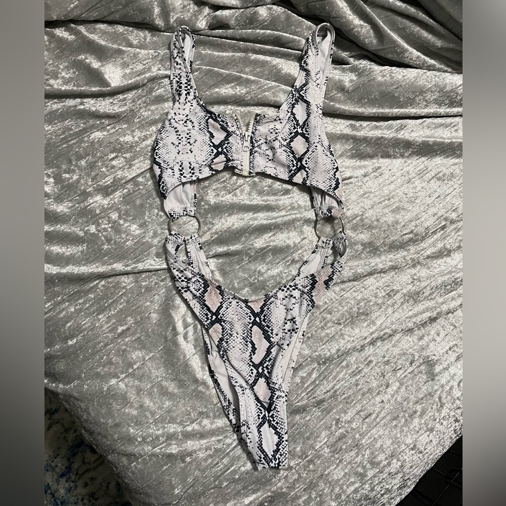 Matte Collection White Snakeskin One Piece